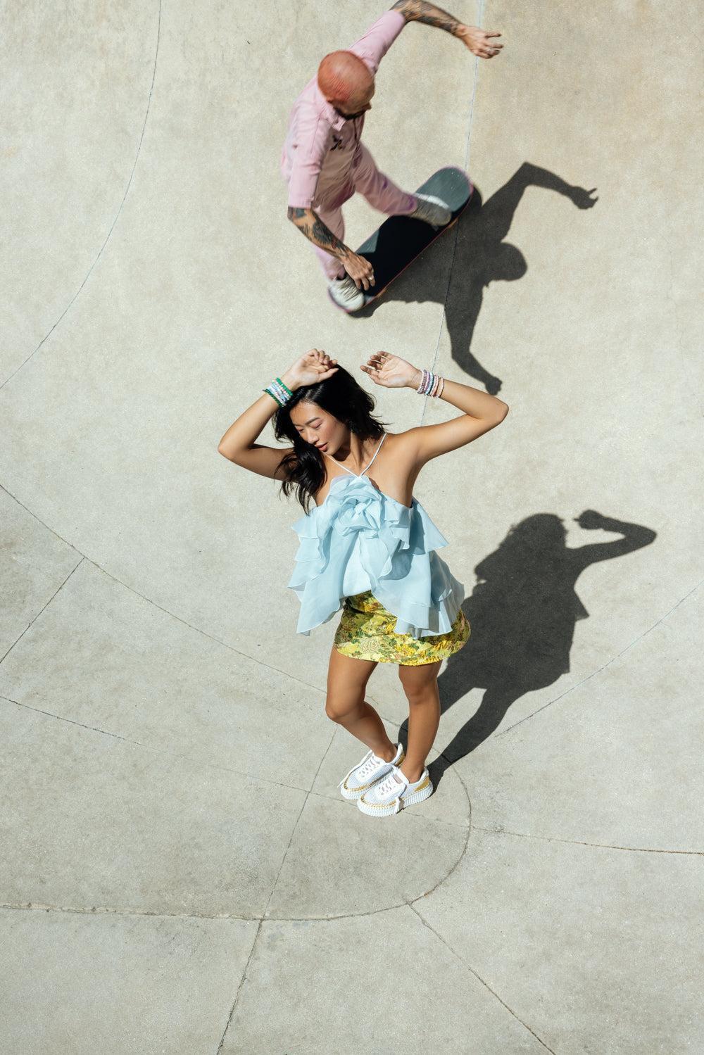 BEA SKIRT-FLORAL MATELASSE YELLOW-2-CLOTHINGSKIRTMINI-CARA CARA