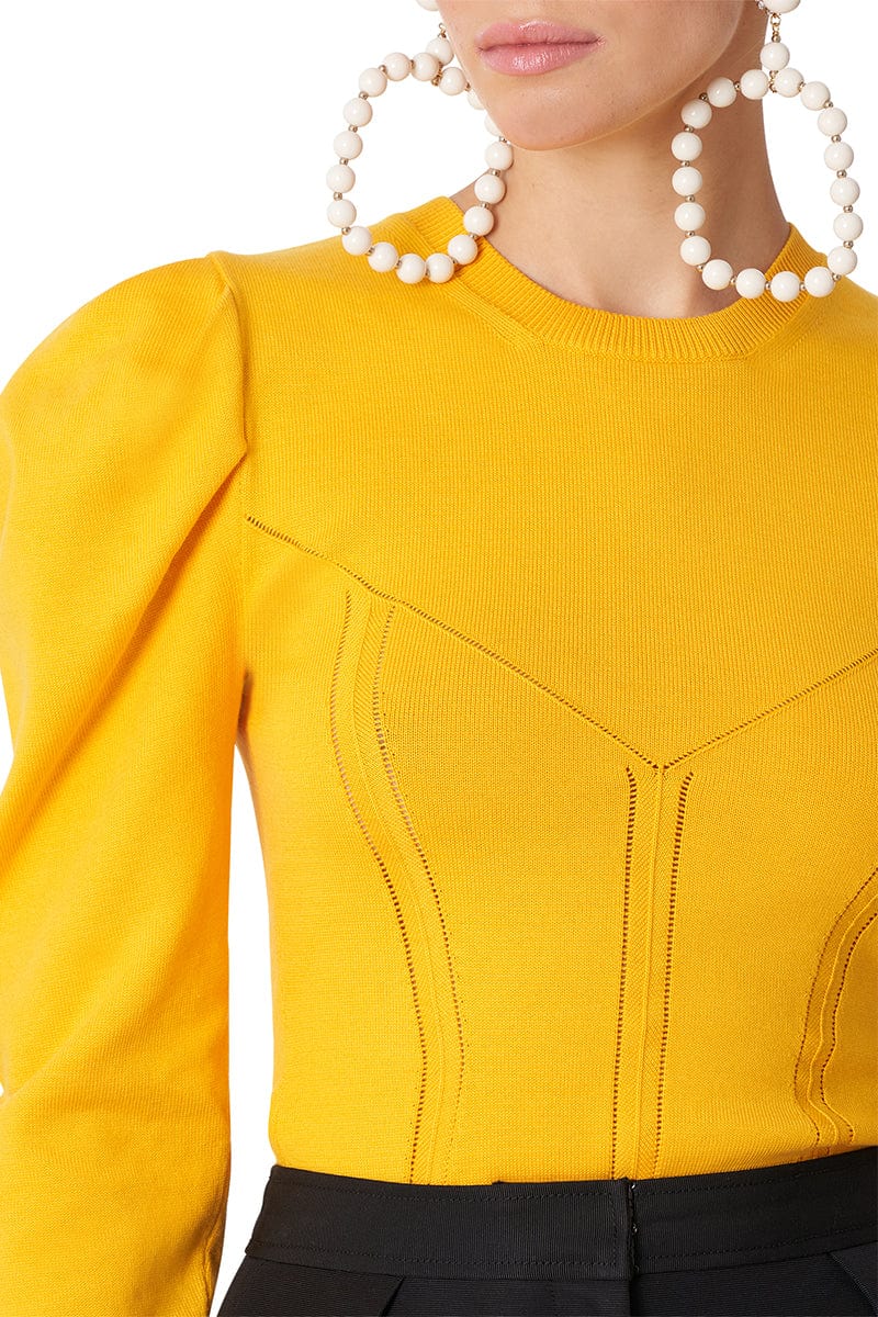 CAROLINA HERRERA-Puff Sleeve Corset Knit Top - Taxicab-