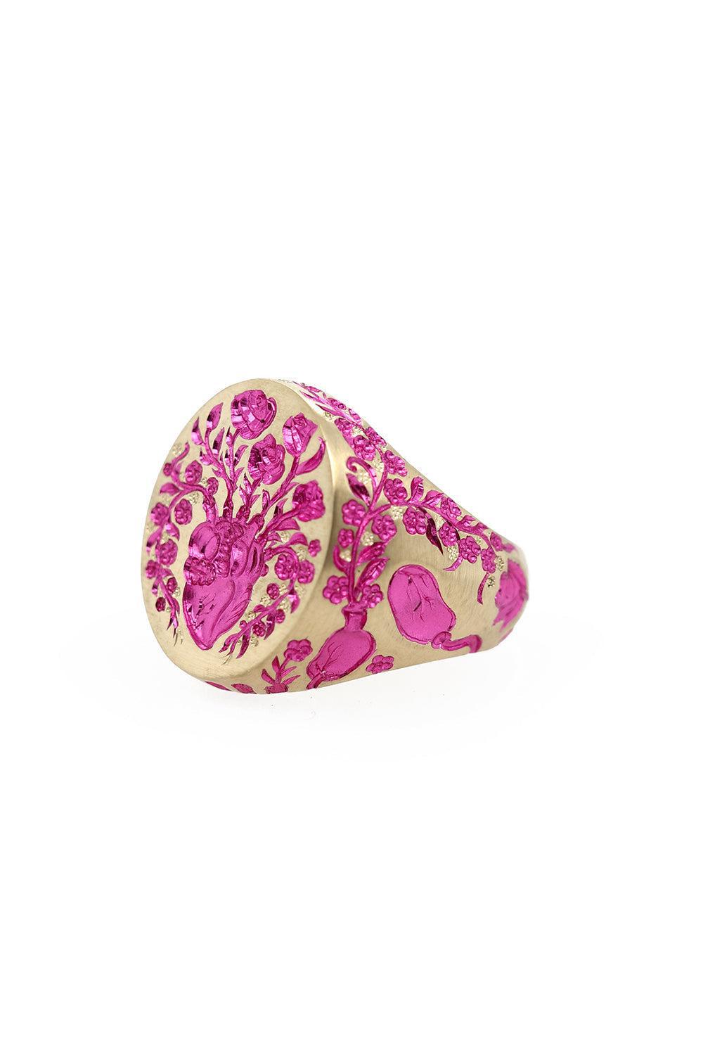 Heavy Heart Pink Signet Ring-YELLOW GOLD-7-JEWELRYFINE JEWELRING-CASTRO SMITH