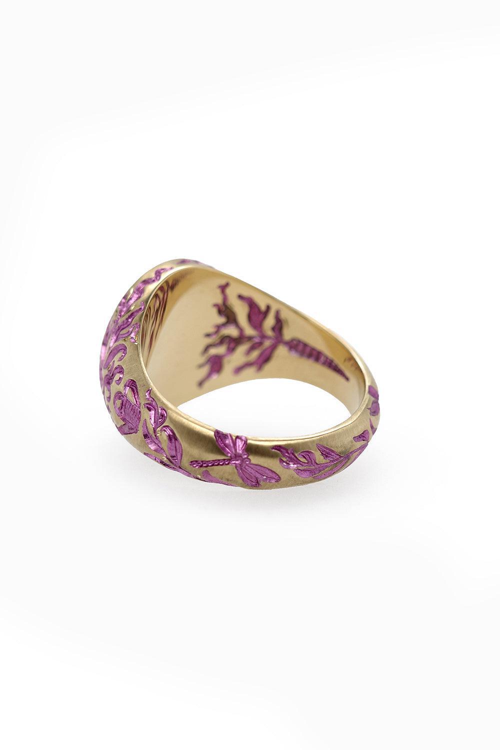 Purple Peony Signet Ring-YELLOW GOLD-7-JEWELRYFINE JEWELRING-CASTRO SMITH