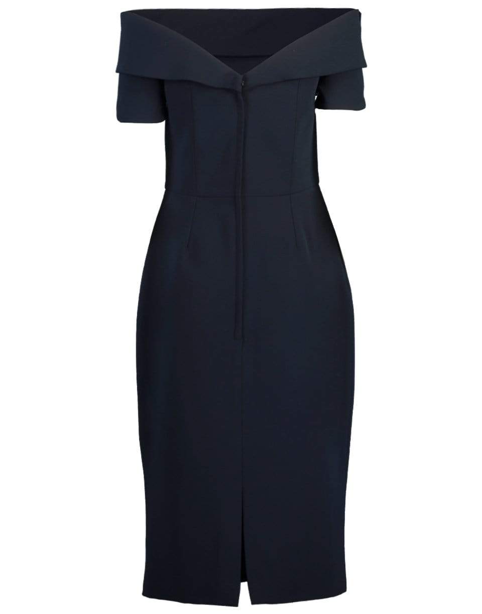 CATHERINE REGEHR-Navy Off The Shoulder V-Back Alice Dress-