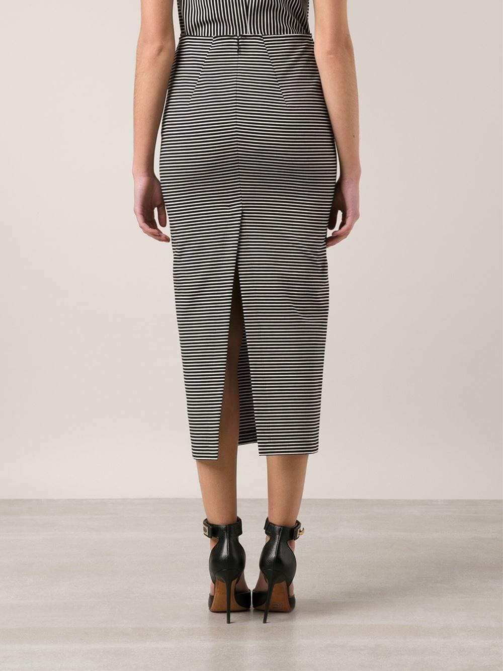 CEDRIC CHARLIER-Striped Midi Skirt-