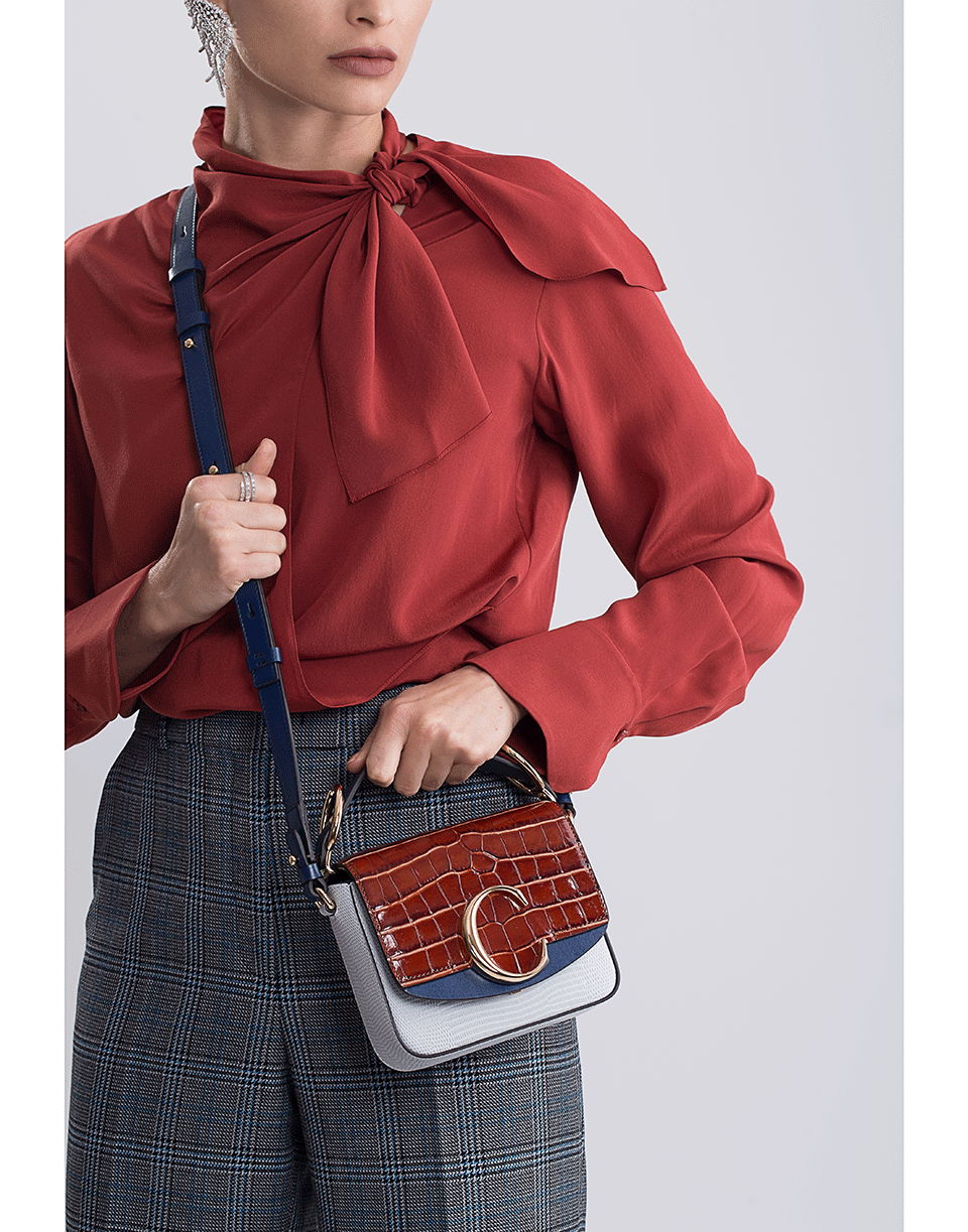 CHLOÉ-Chloe C Colorblock Mini Bag-BLU/BRWN