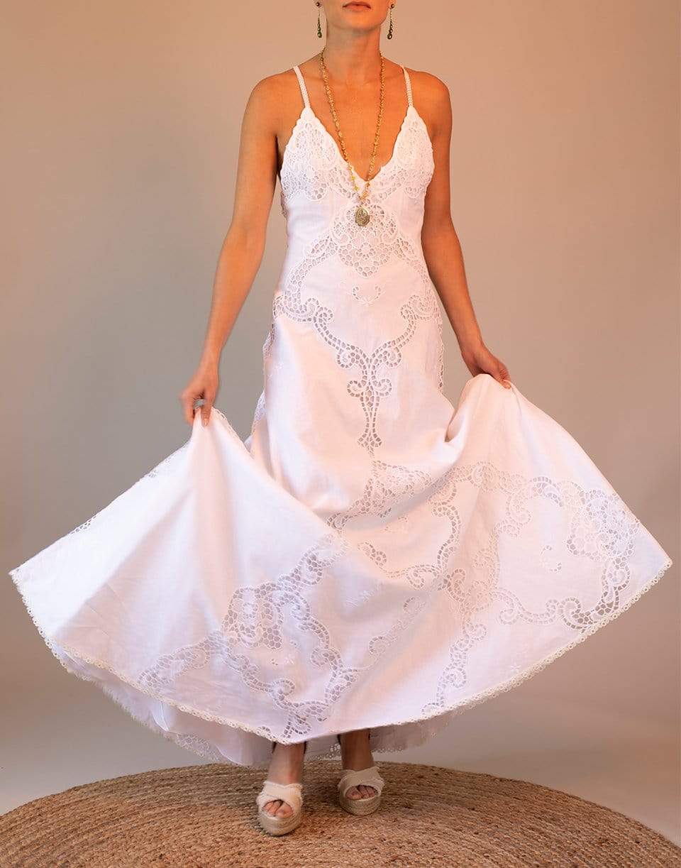 COSTARELLOS-Jonna Linen Triangle-Top Gown-WHITE