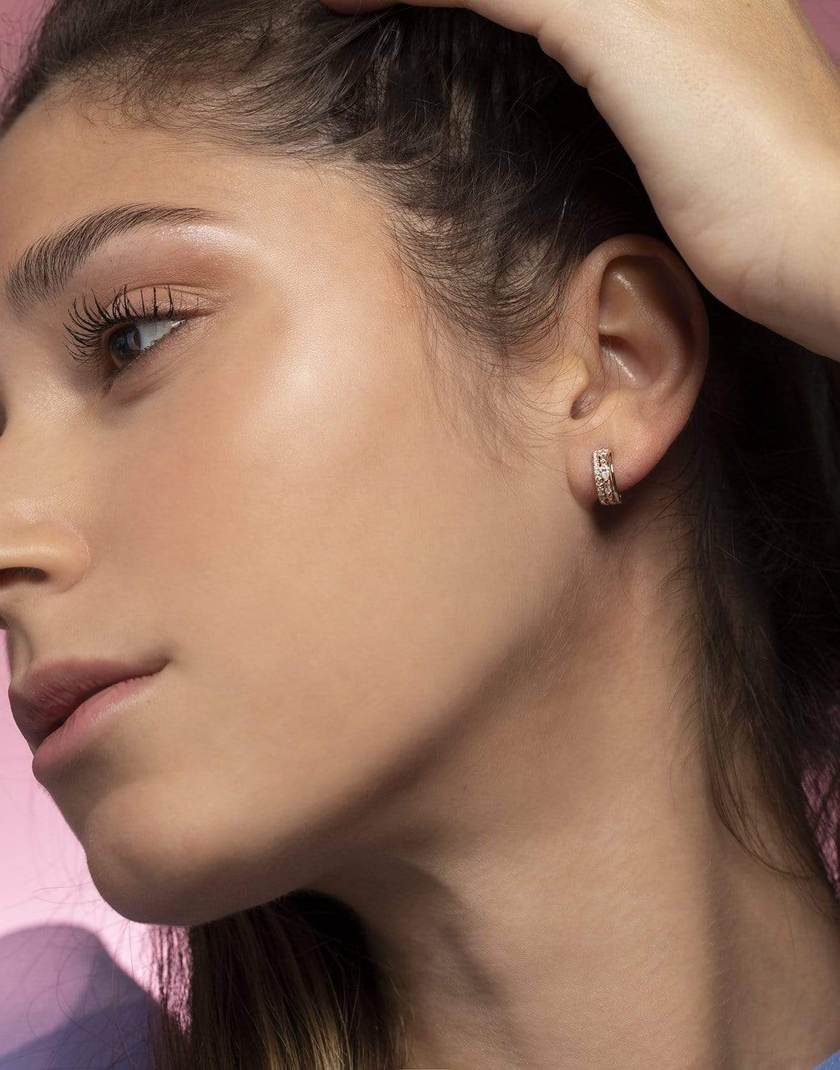 DANA REBECCA DESIGNS-White Gold Alexa Jordyn Triple Row Huggies-WHITE GOLD