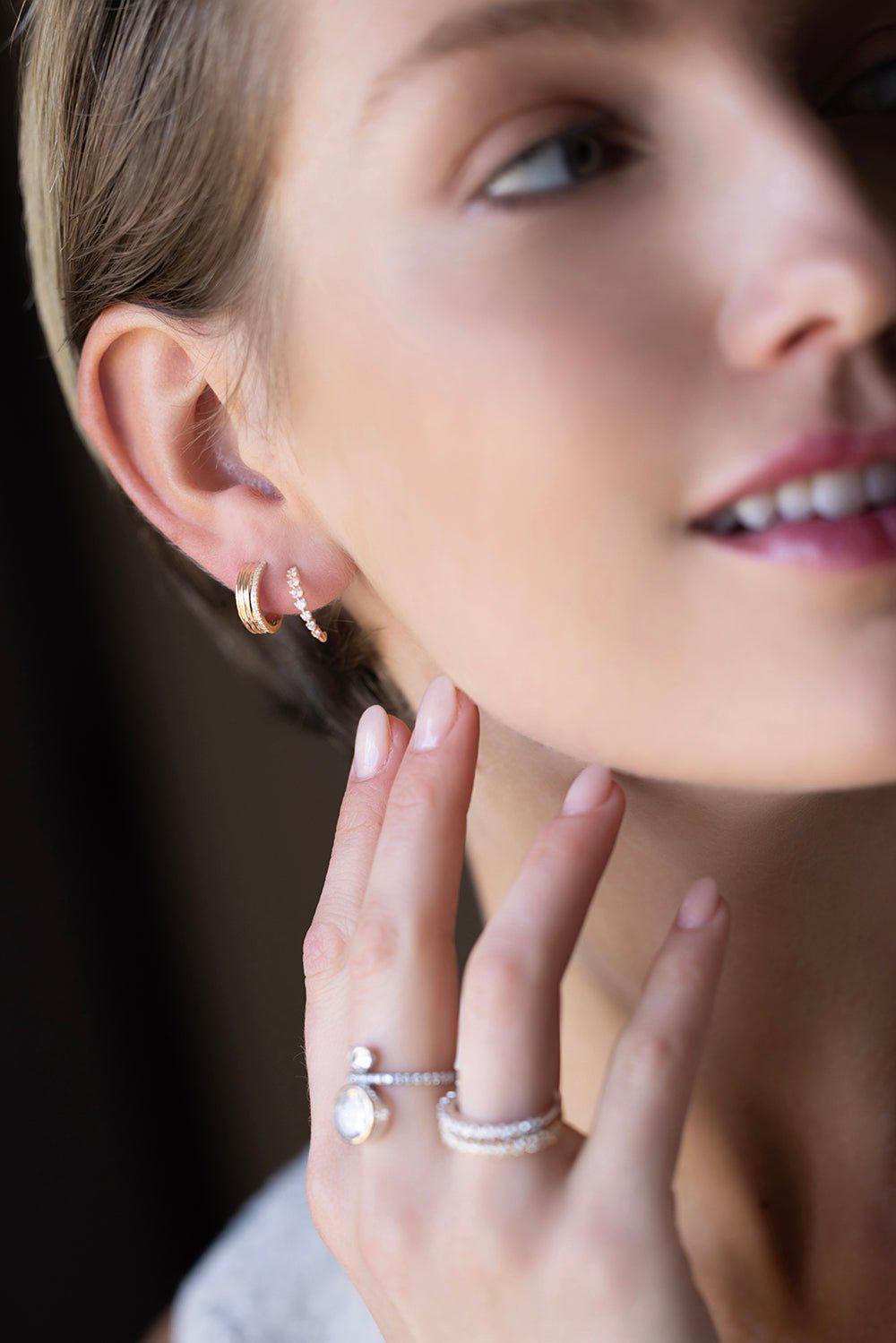 DANA REBECCA DESIGNS-Nana Bernice Triple Groove Huggies-YELLOW GOLD