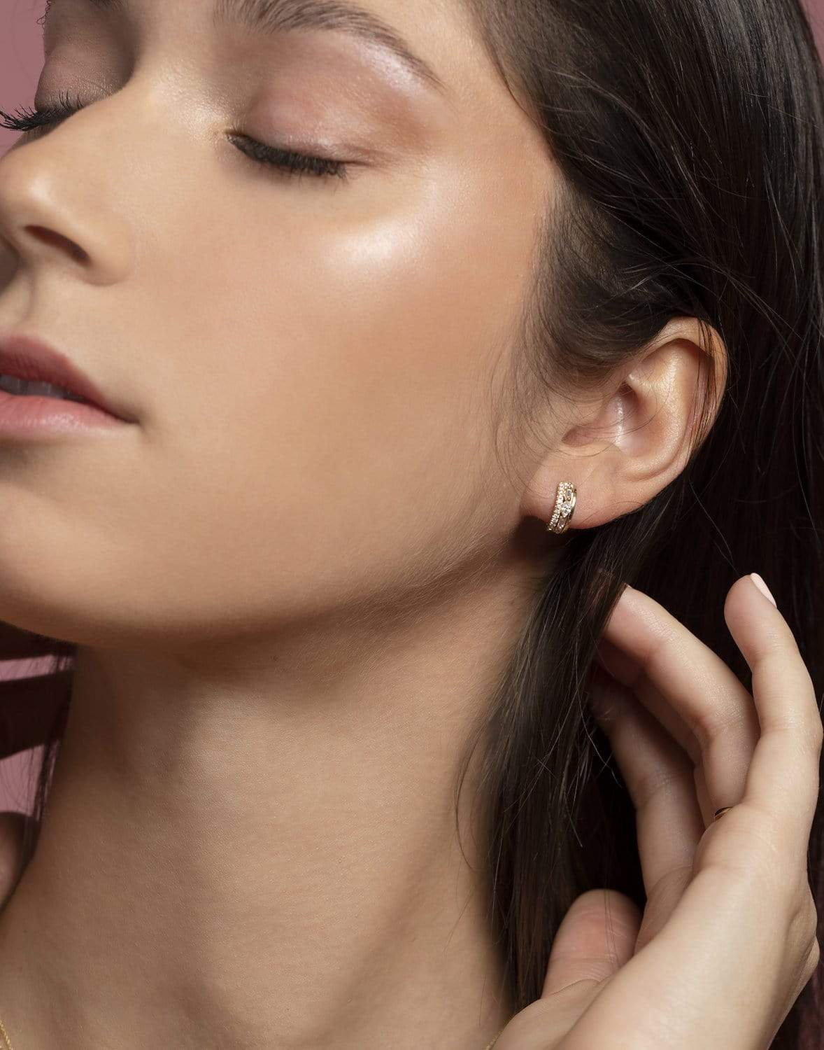 DANA REBECCA DESIGNS-Yellow Gold Alexa Jordyn Triple Row Huggies-YELLOW GOLD