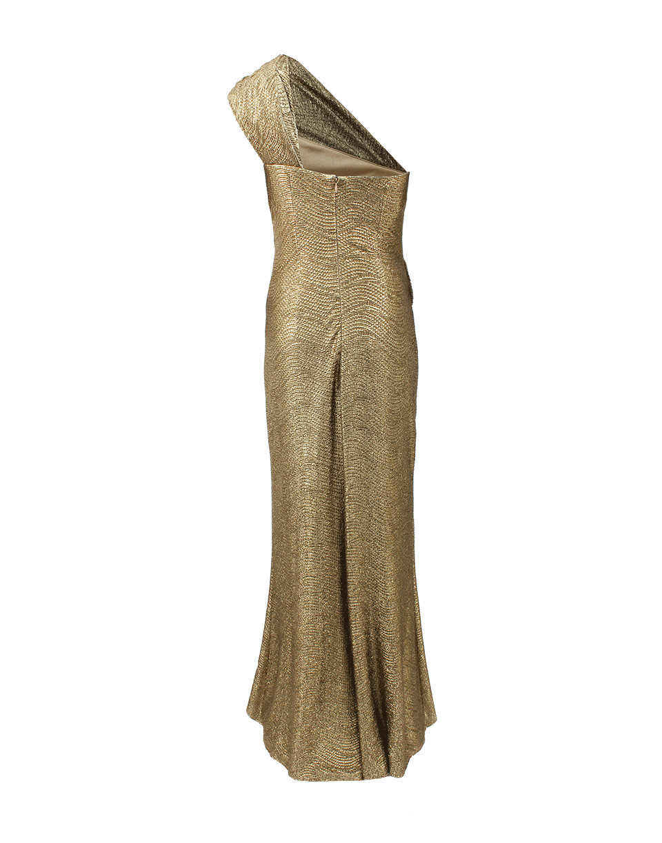 DAVID MEISTER-One Shoulder Metallic Lame Gown-