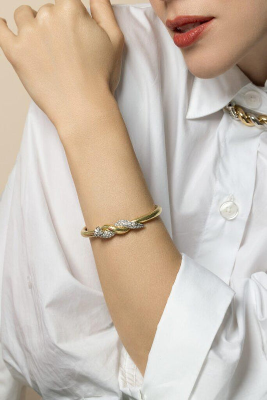 Diamond Two Tone Hammered Nail Cuff Bracelet-YELLOW GOLD-JEWELRYFINE JEWELBRACELET O-DAVID WEBB