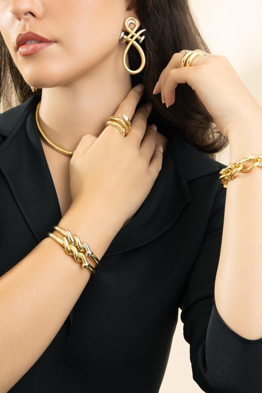 Two Tone Twisted Nail Cuff Bracelet-YELLOW GOLD-JEWELRYFINE JEWELBRACELET O-DAVID WEBB