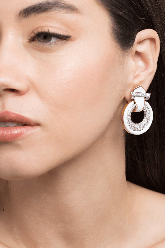 Diamond White Enamel Doorknocker Earrings-YELLOW GOLD-JEWELRYFINE JEWELEARRING-DAVID WEBB