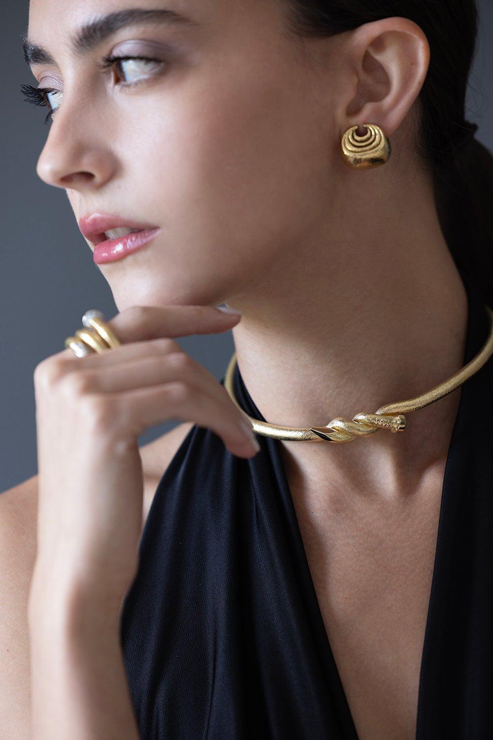 Hammered Twist Nail Collar Necklace-YELLOW GOLD-JEWELRYFINE JEWELNECKLACE O-DAVID WEBB