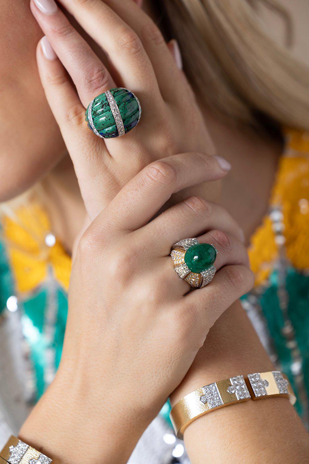 DAVID WEBB-Emerald Diamond Ring-YELLOW GOLD