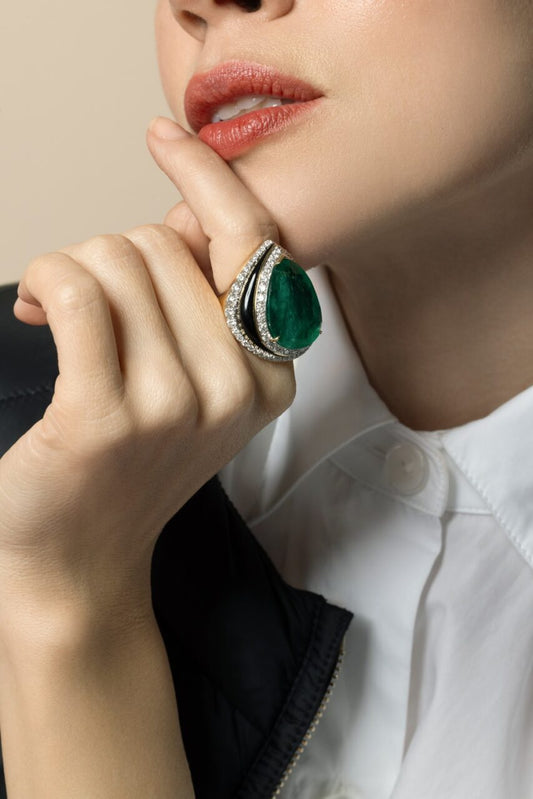 Emerald Diamond Pear Ring-YELLOW GOLD-6.25-JEWELRYFINE JEWELRING-DAVID WEBB