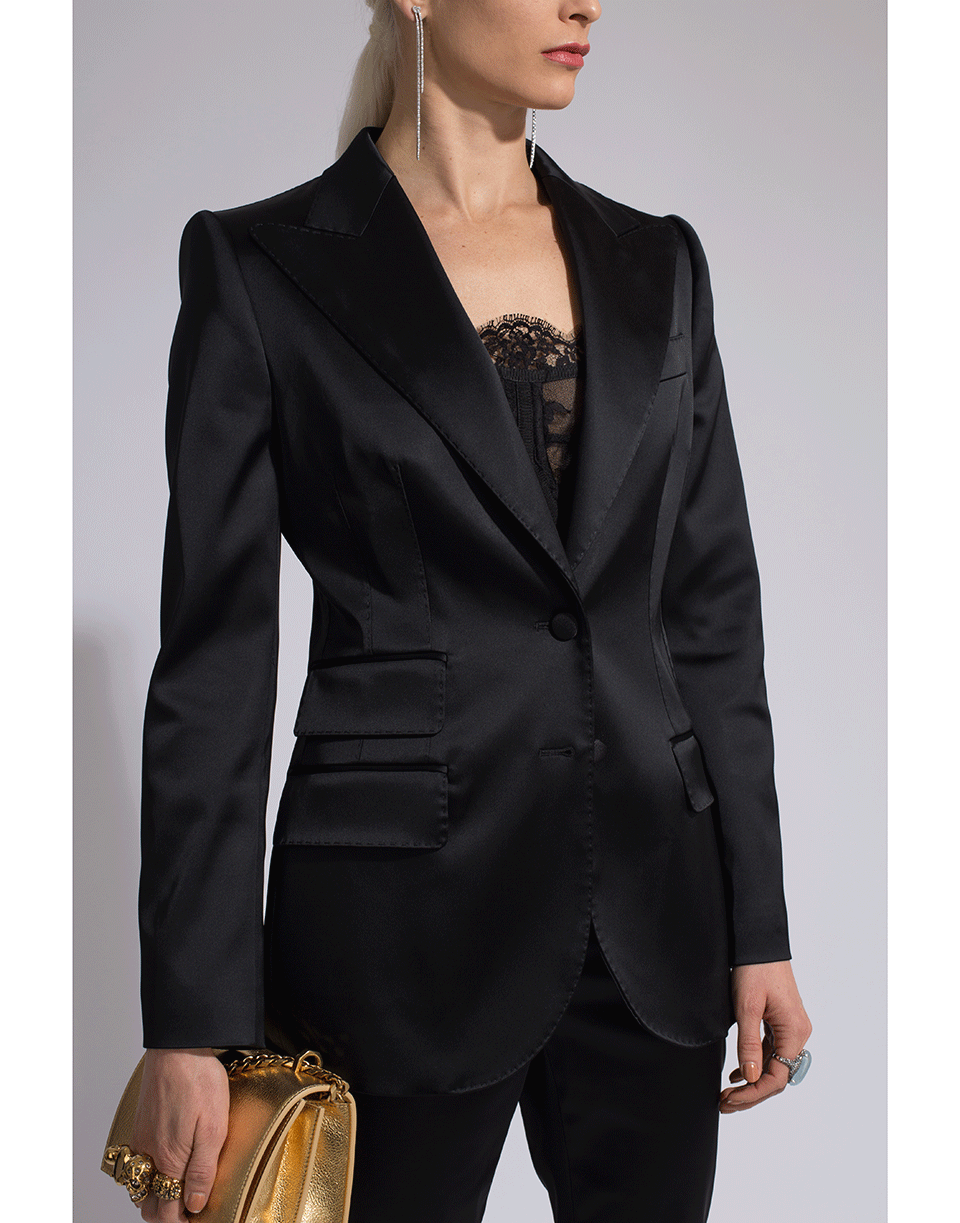 DOLCE & GABBANA-Peak Lapel Fitted Satin Blazer-