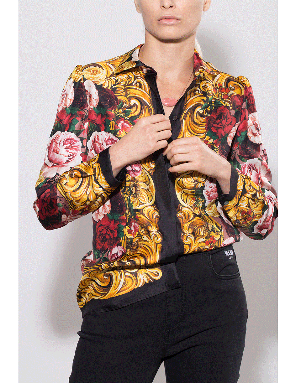 DOLCE & GABBANA-Rose Silk Twill Blouse-