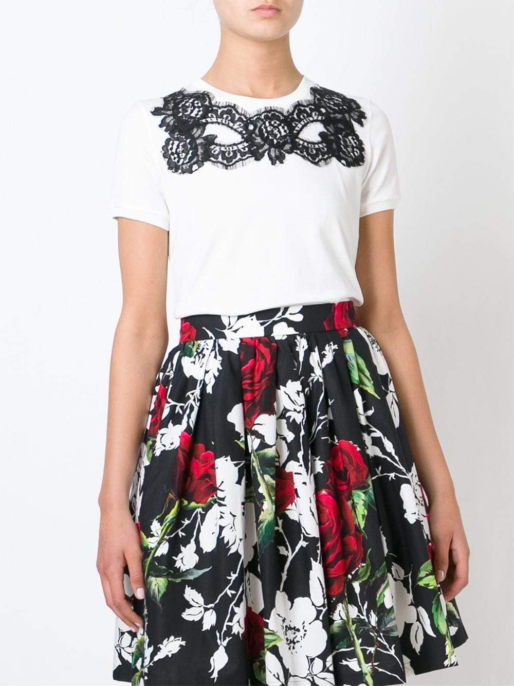 DOLCE & GABBANA-Lace Detail Jersey Tee-