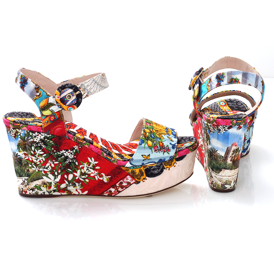 DOLCE & GABBANA-Printed Brocade Wedge Sandal-