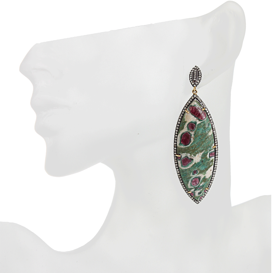 DORIE LOVE-Ruby Zoisite and Diamond Marquis Earrings-OXDZSLVR