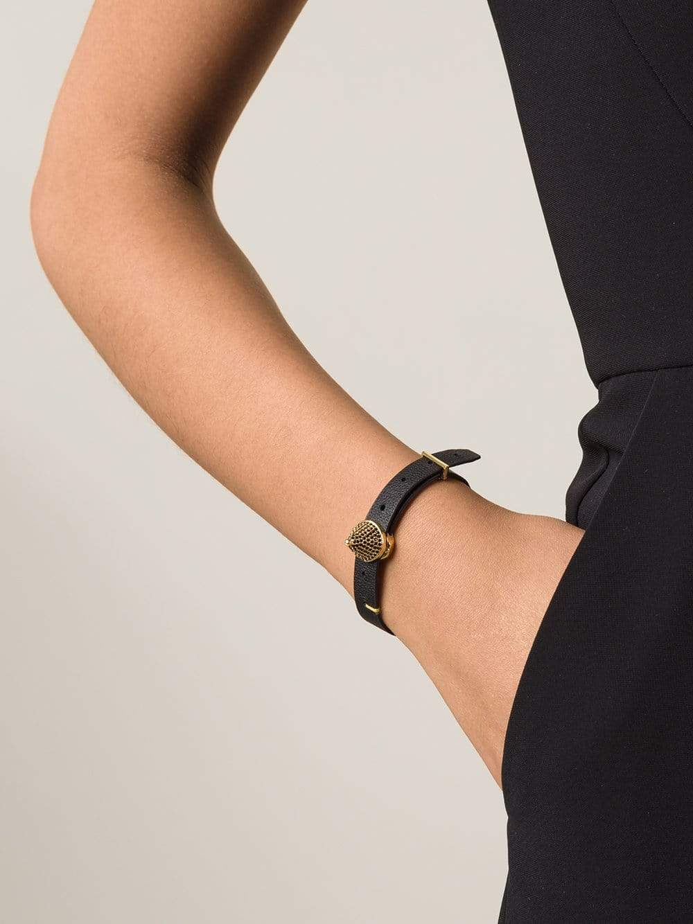 EDDIE BORGO-Pave Cone Leather Bracelet-GLD/JET