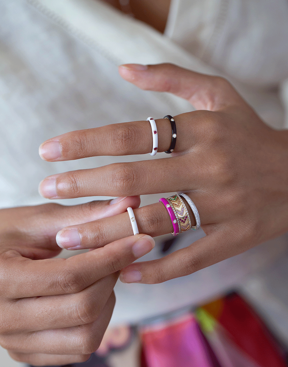 EF COLLECTION-White Enamel and Diamond Ring-YELLOW GOLD