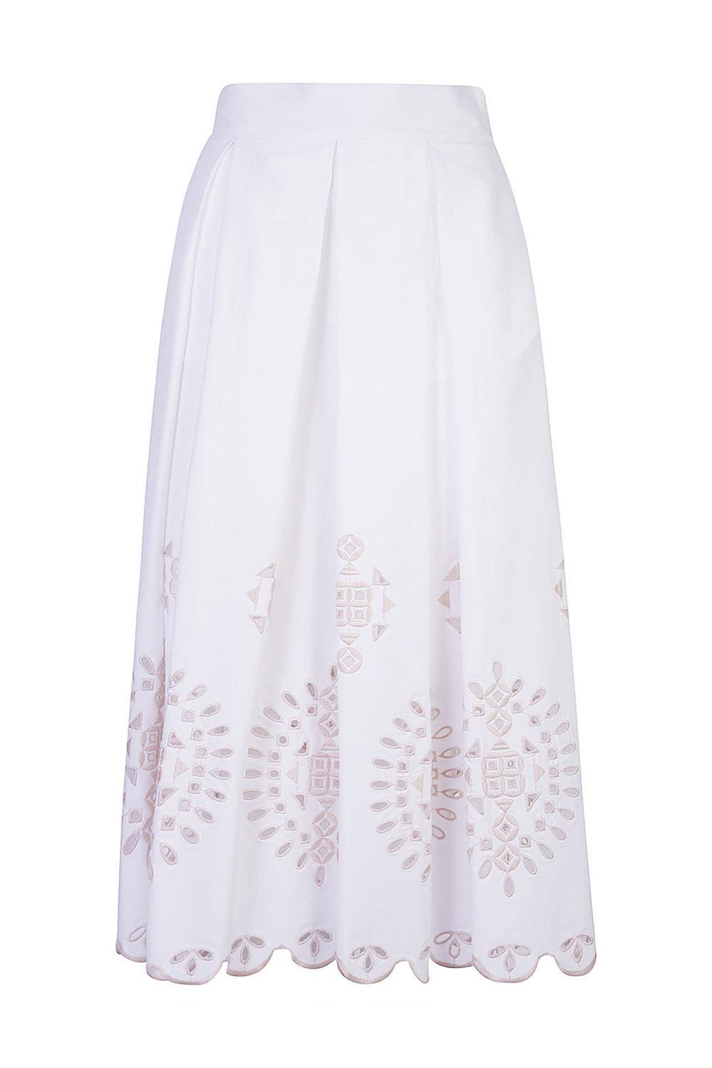 Embroidered Midi Skirt-WHT/SAND-42-CLOTHINGSKIRTMIDI-ELEVENTY