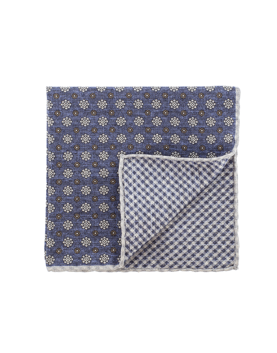 ELEVENTY-Pocket Square With Flowers-NVY/BGE