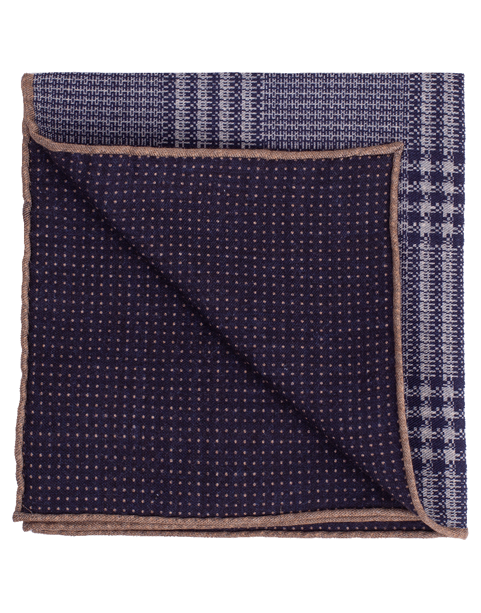 ELEVENTY-Plaid Pocket Square-NVY/BRWN