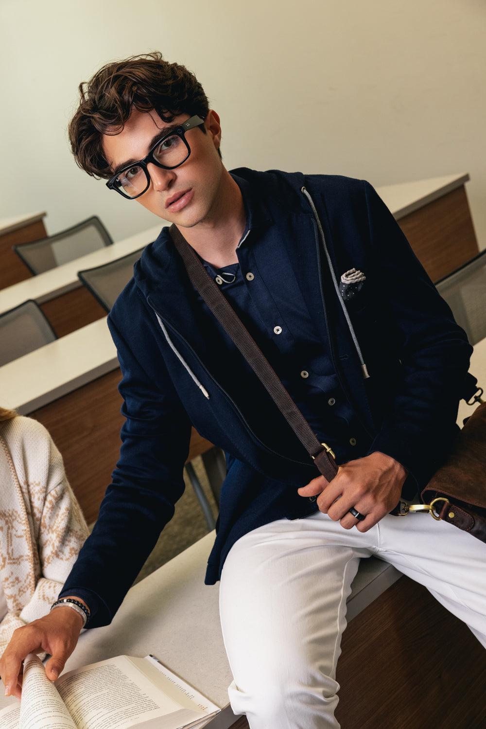 Single Breast Hooded Blazer - Blue-BLUE-46-MENSCLOTHINGJACKET-ELEVENTY