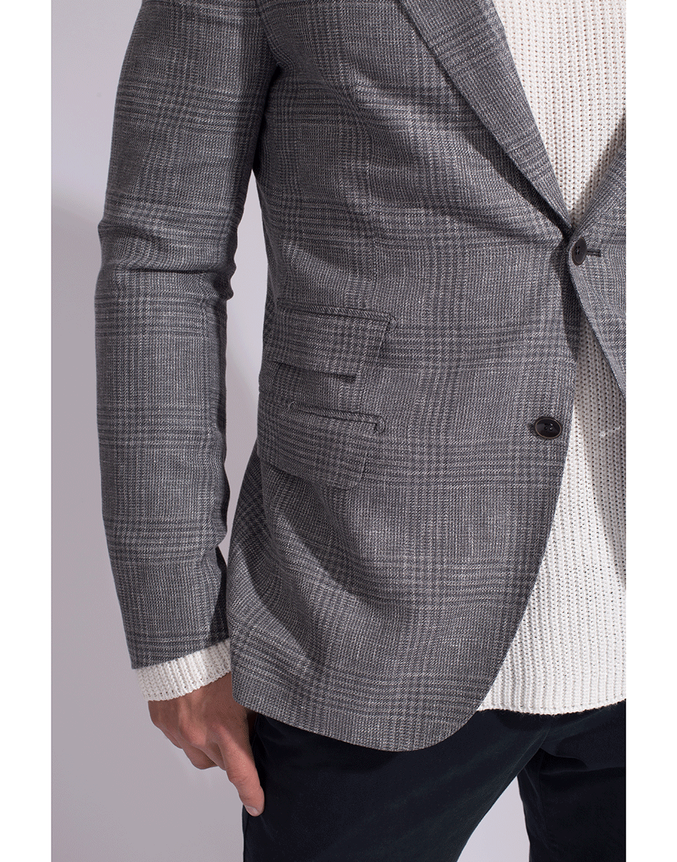ELEVENTY-Plaid Peak Lapel Platinum Jacket-