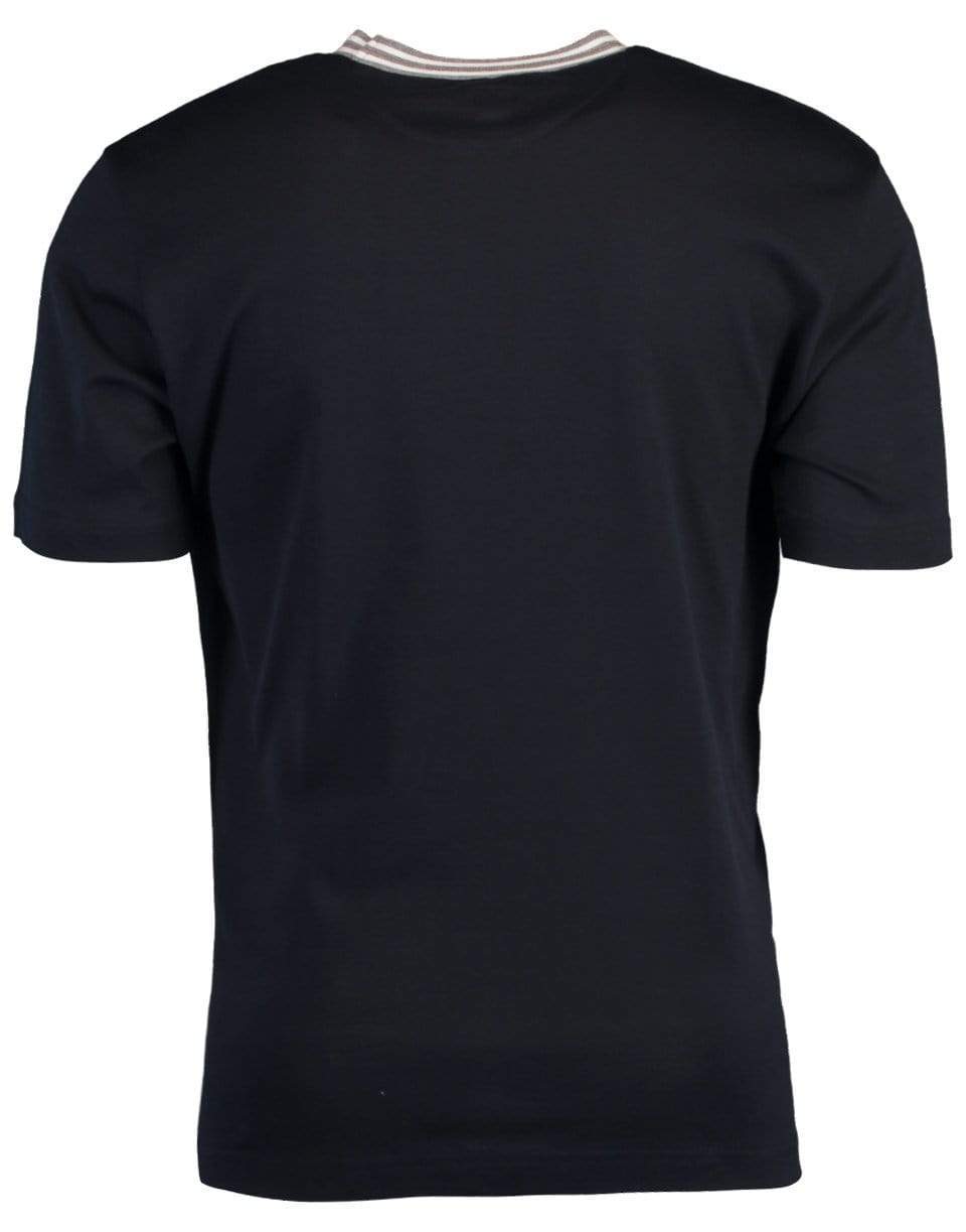 ELEVENTY-Blue Round Neck Triangle Sitch T-Shirt-