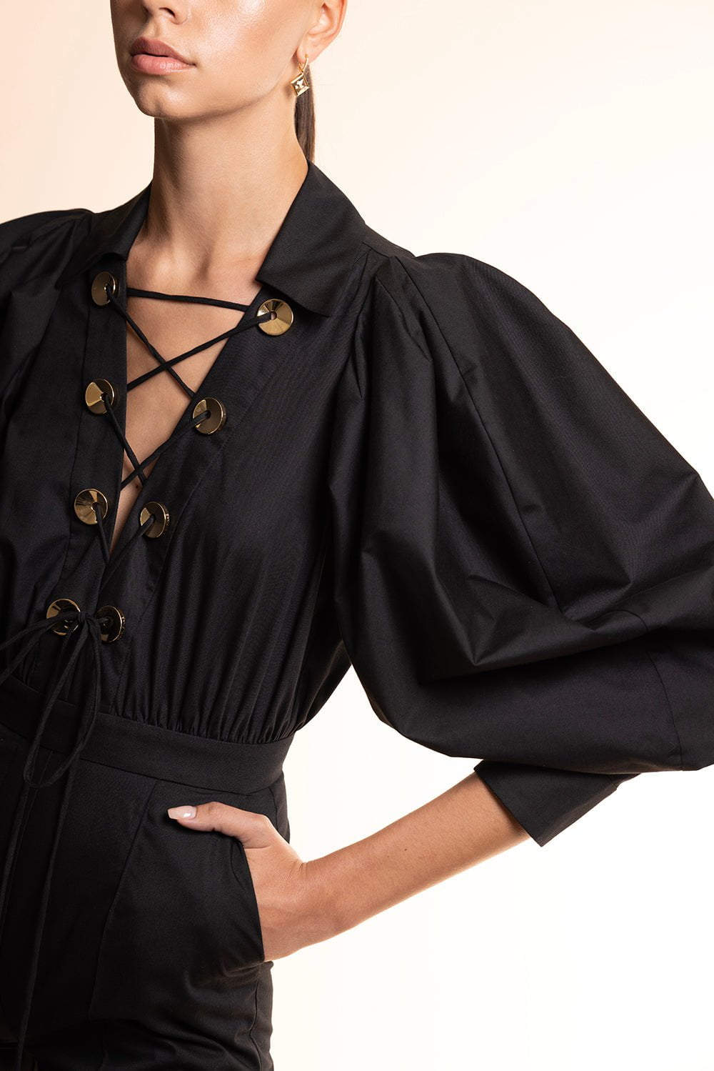 ELIE SAAB-Heavy Cotton Jumpsuit-BLACK