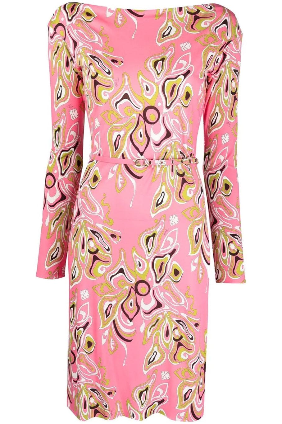 pink pucci dress Long Sleeve Boatneck Dress With Belt