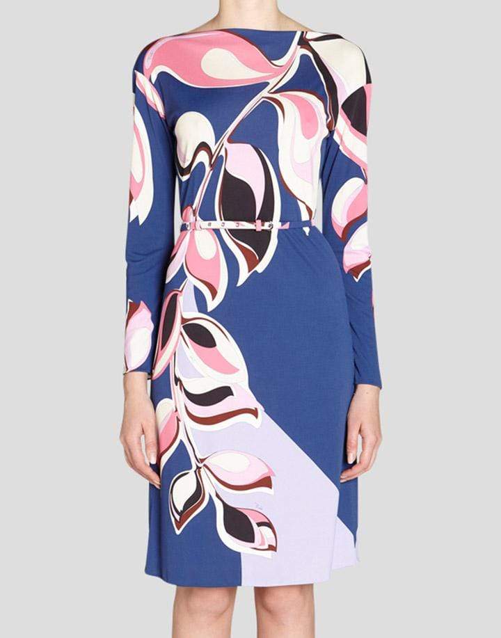 EMILIO PUCCI-Belted Boatneck Print Dress-