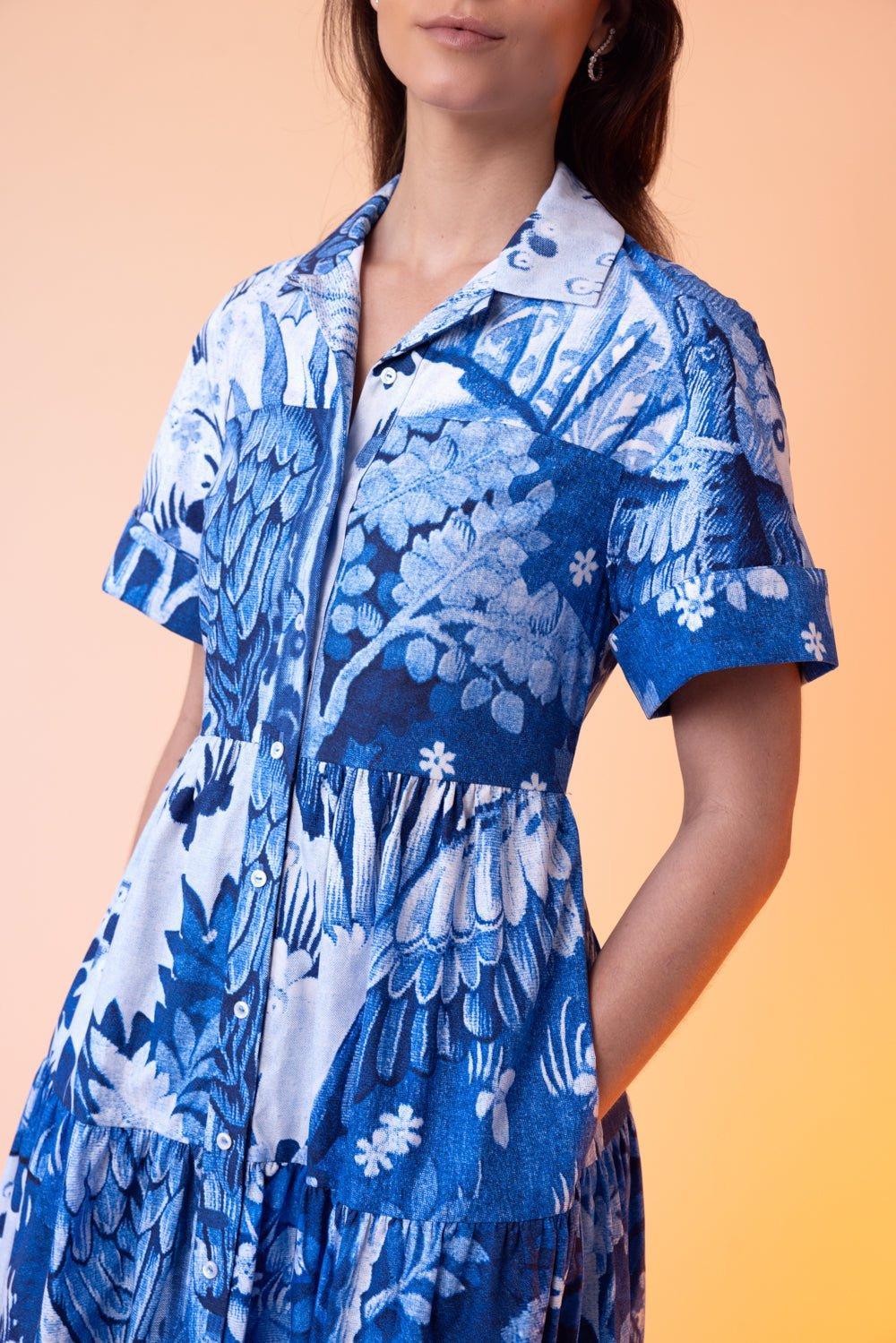 ERDEM-Tiered Hem Midi Shirt Dress-