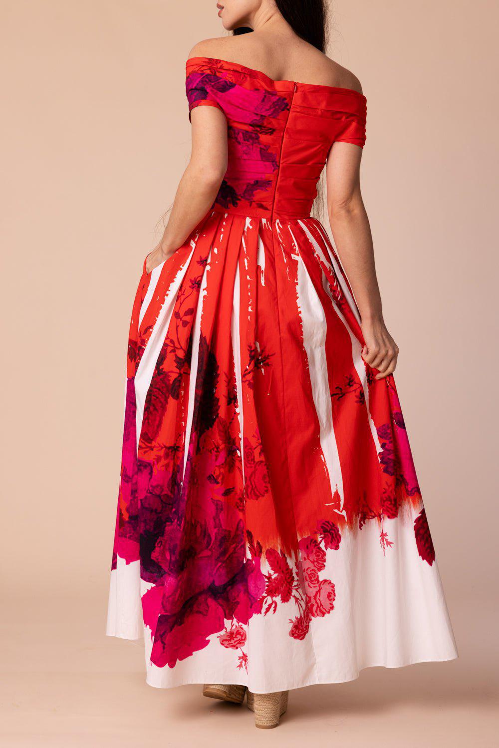 ERDEM-Off Shoulder Full Skirt Dress-RSEPOPPY