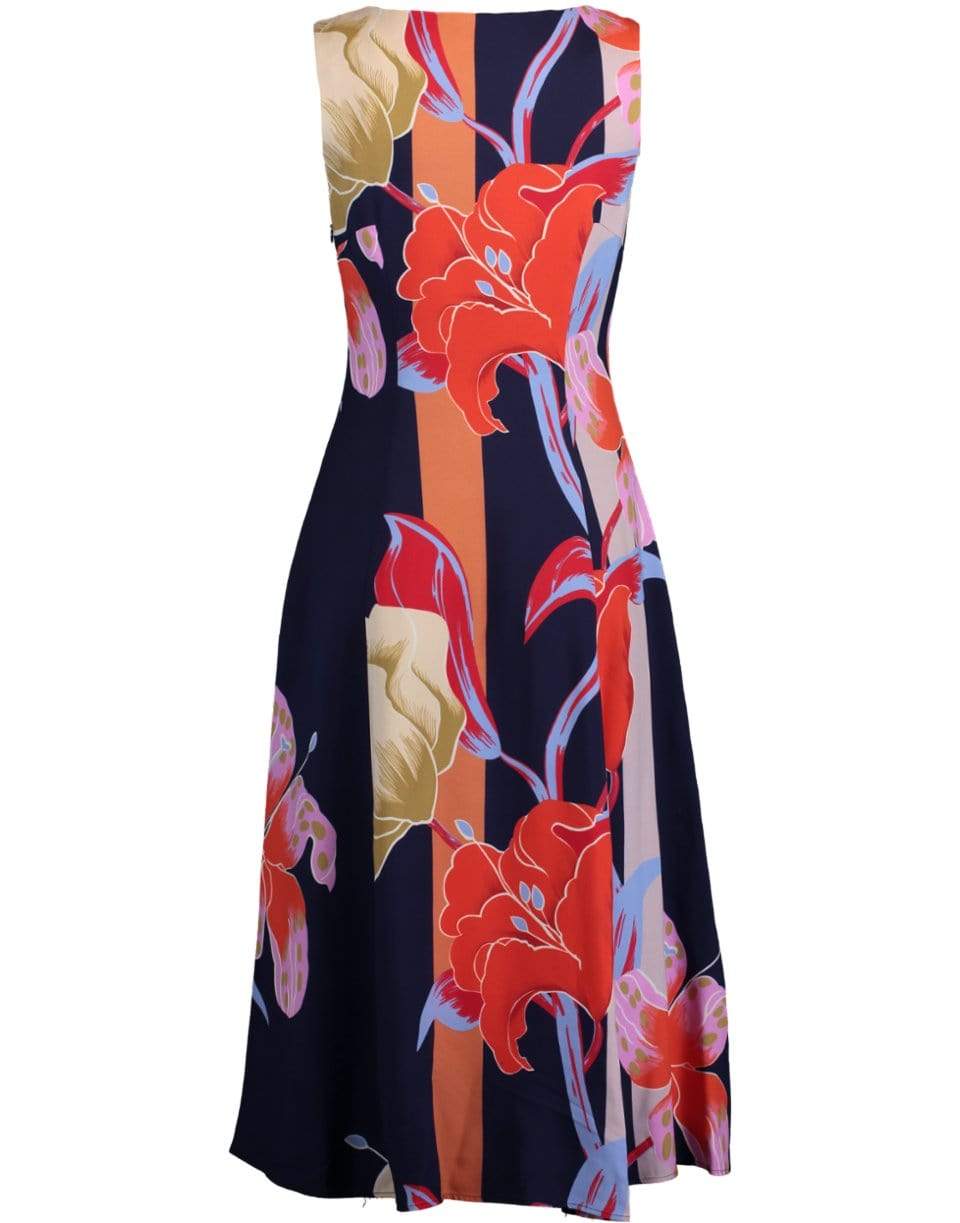 ETRO-Sleeveless Printed Flounce Midi Dress-NAVY
