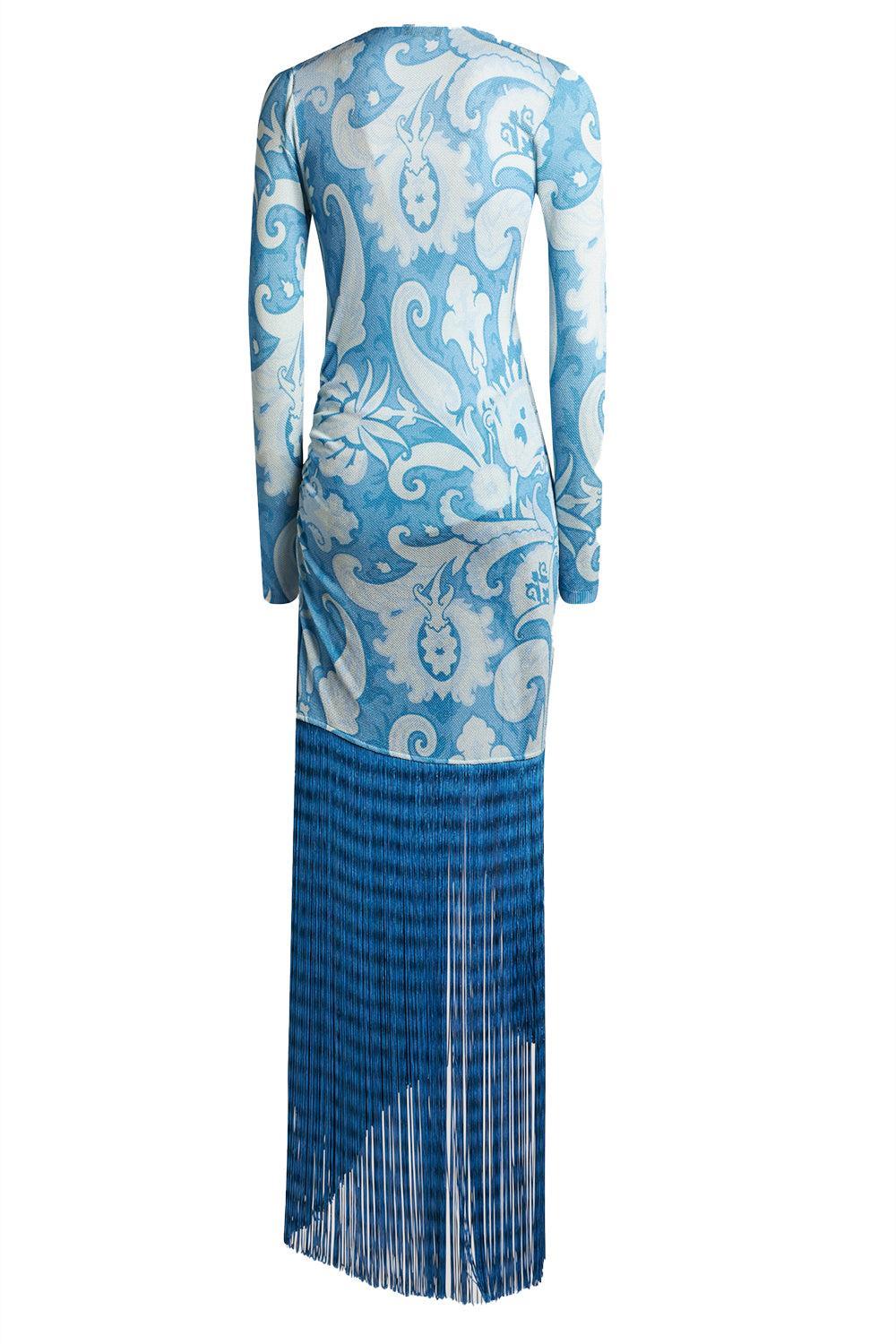 Long Sleeve Fringe Dress-BLU/WHT-42-CLOTHINGDRESSGOWN-ETRO