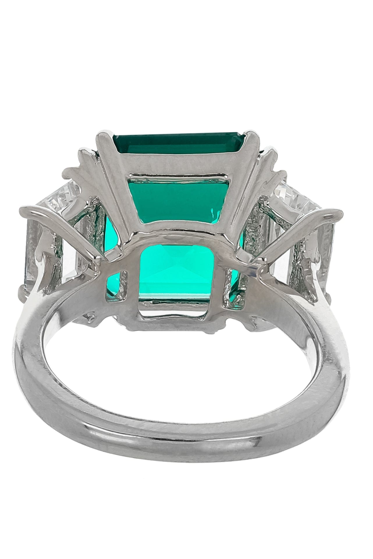 FANTASIA by DESERIO-Emerald Asscher Cut Three Stone Ring-WHITE GOLD
