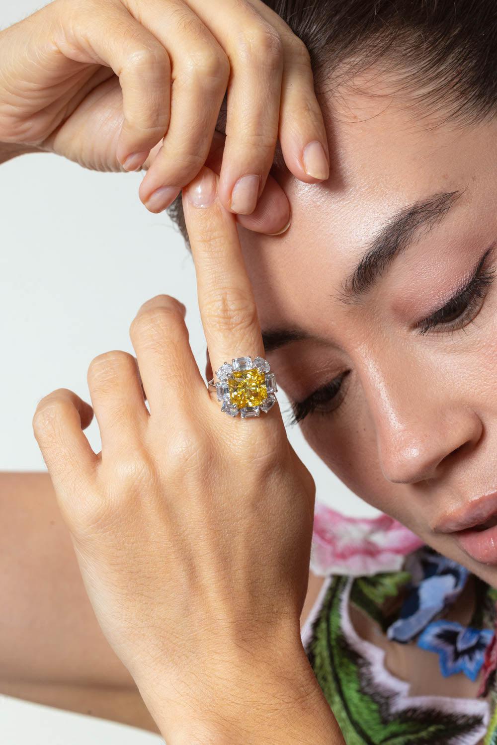 FANTASIA by DESERIO-Canary Cz Ring-WHITE GOLD