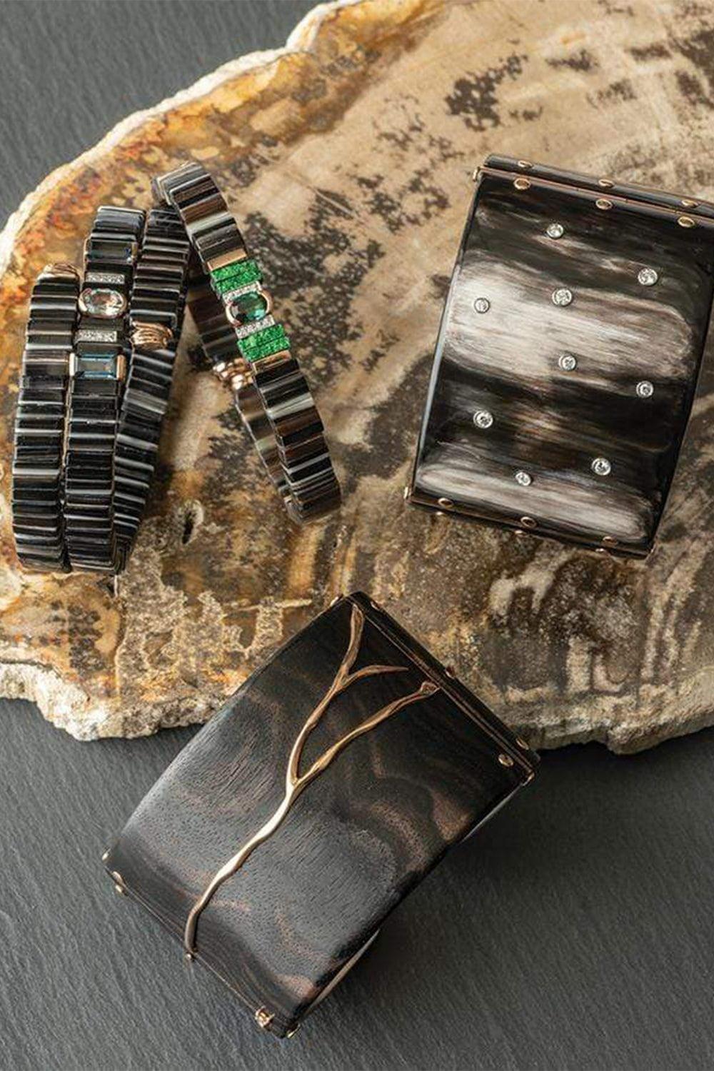 FEDERICA RETTORE-Alba Ebony Wood and Diamond Cuff-ROSE GOLD