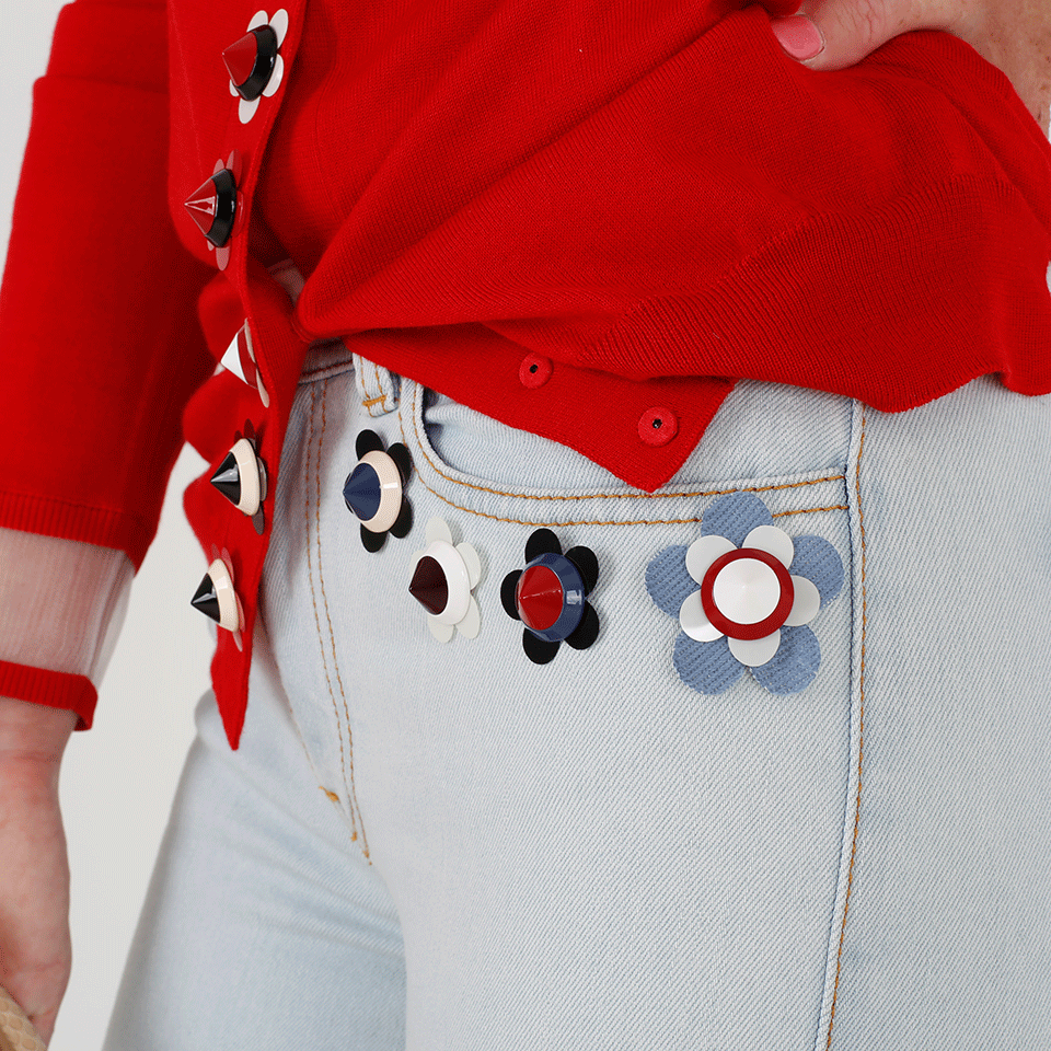 FENDI-High Rise Flower Jean-BLUE