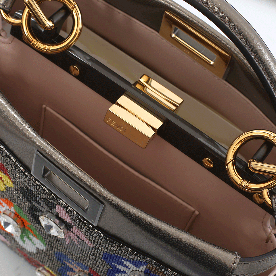 FENDI-Embroidered Flower Mini Peekaboo-GOLD