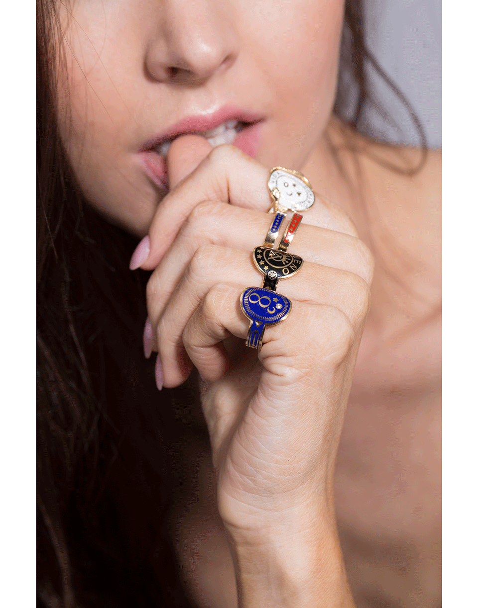 FOUNDRAE-Dream Black Enamel Champleve Cigar Band Ring-YELLOW GOLD