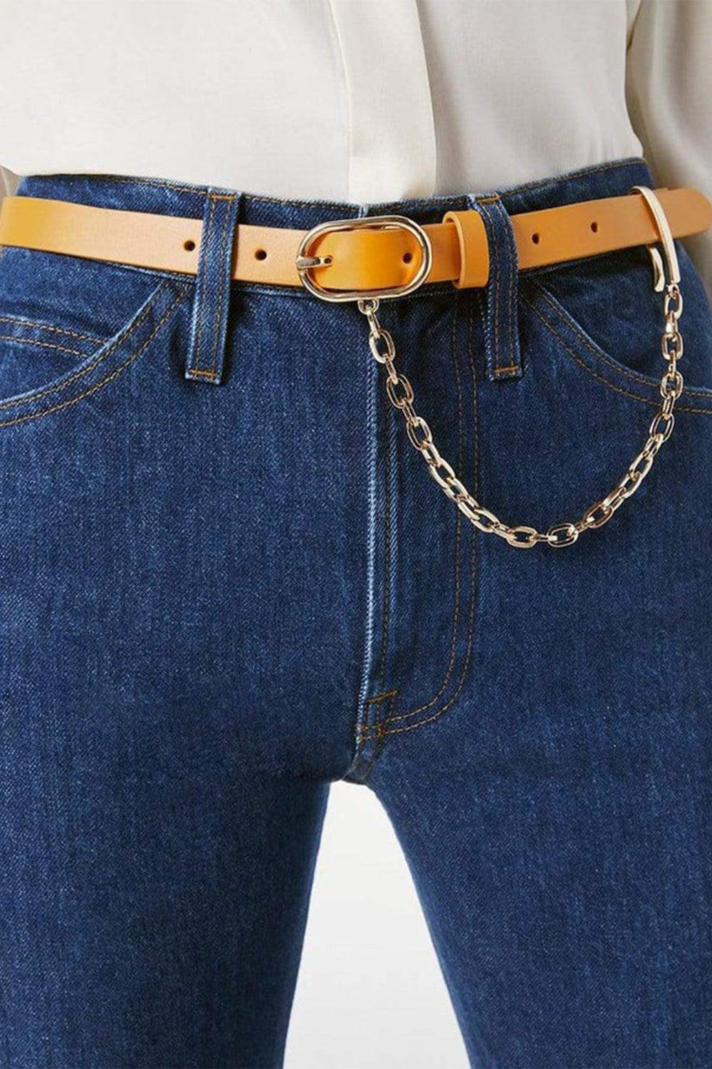 FRAME DENIM-Caramel Le Petit Oval Chain Belt-