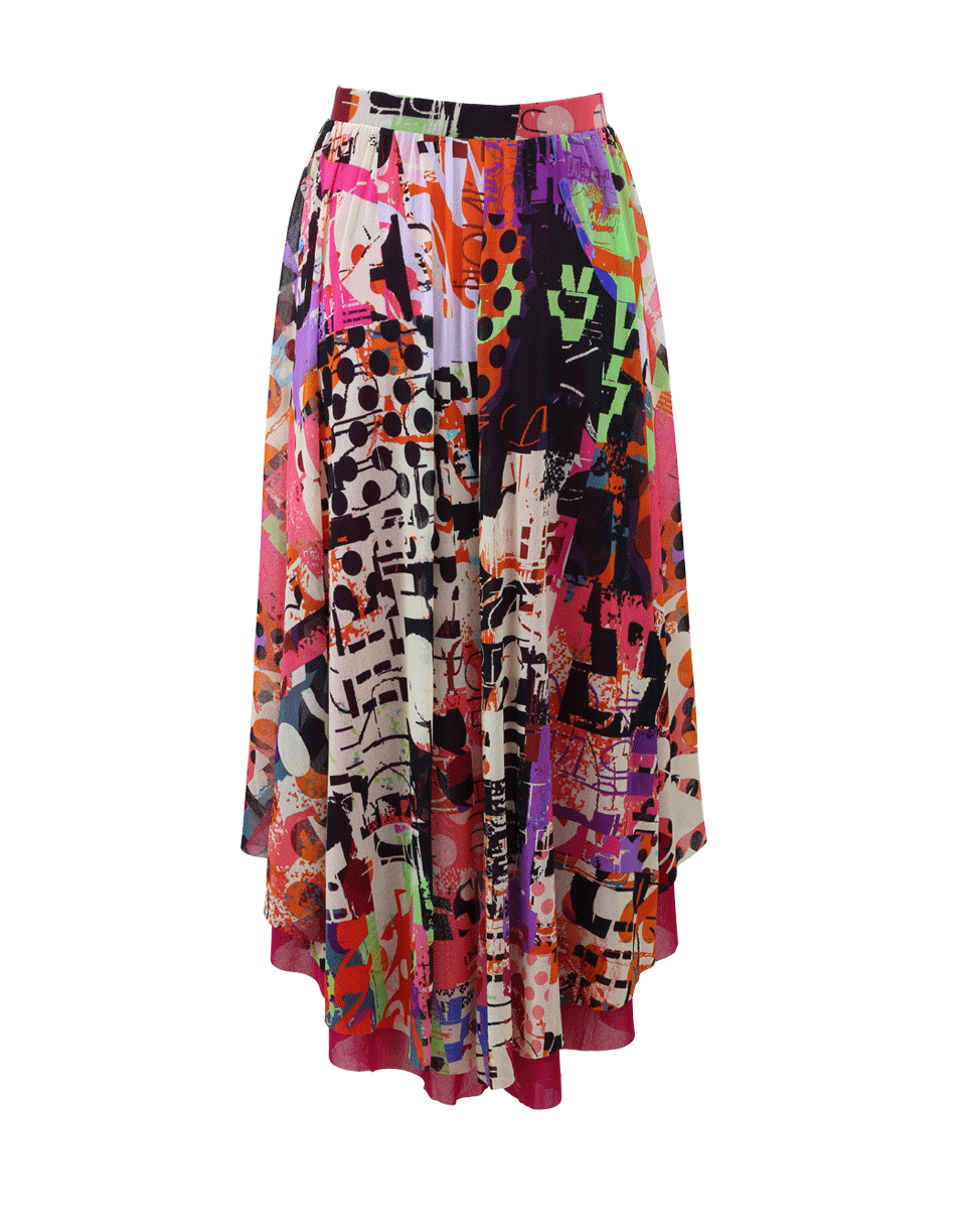 FUZZI-High-Low Printed Skirt-