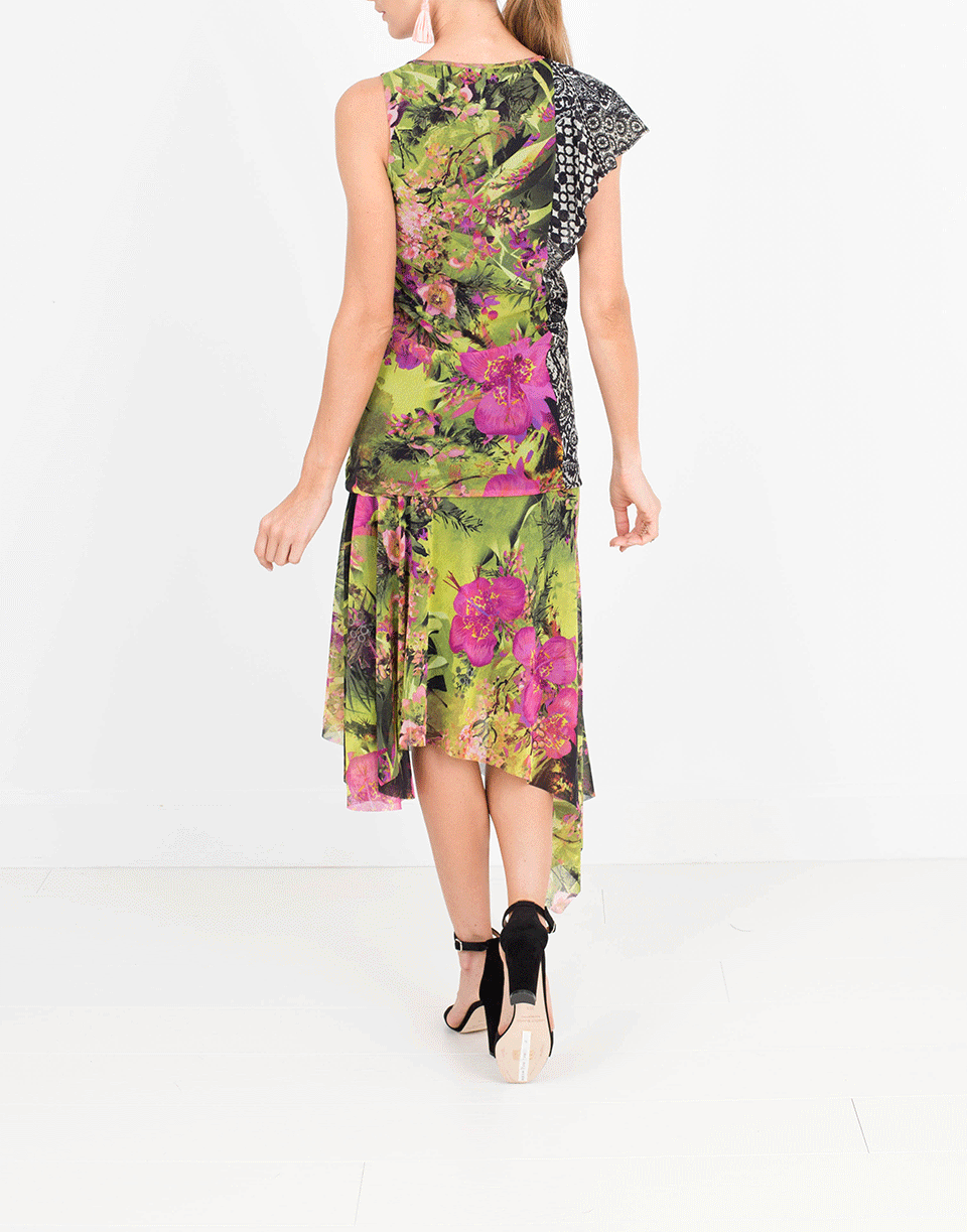 FUZZI-Mixed Print Ruffle Top-