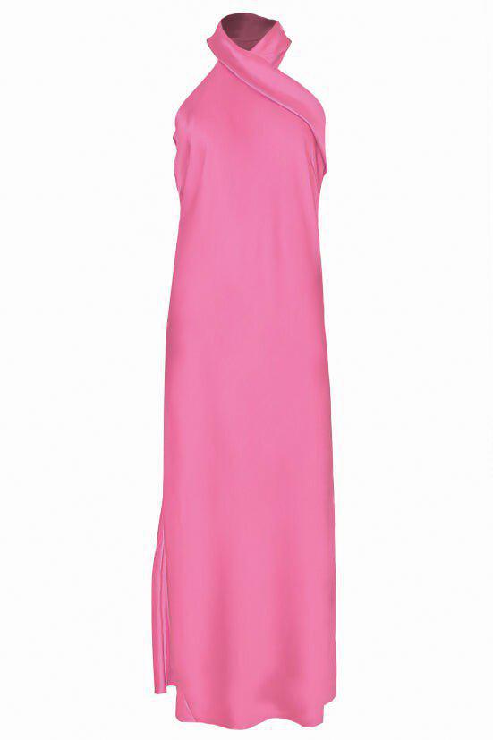 galvan pink dress Pandora satin maxi dress in pink - Galvan