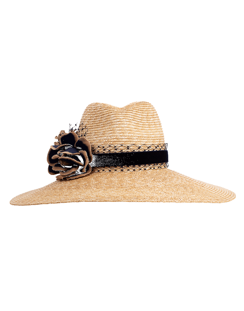 GIGI BURRIS MILLINERY-Milanese Braid Velvet Rose Hat-NAT/NVY