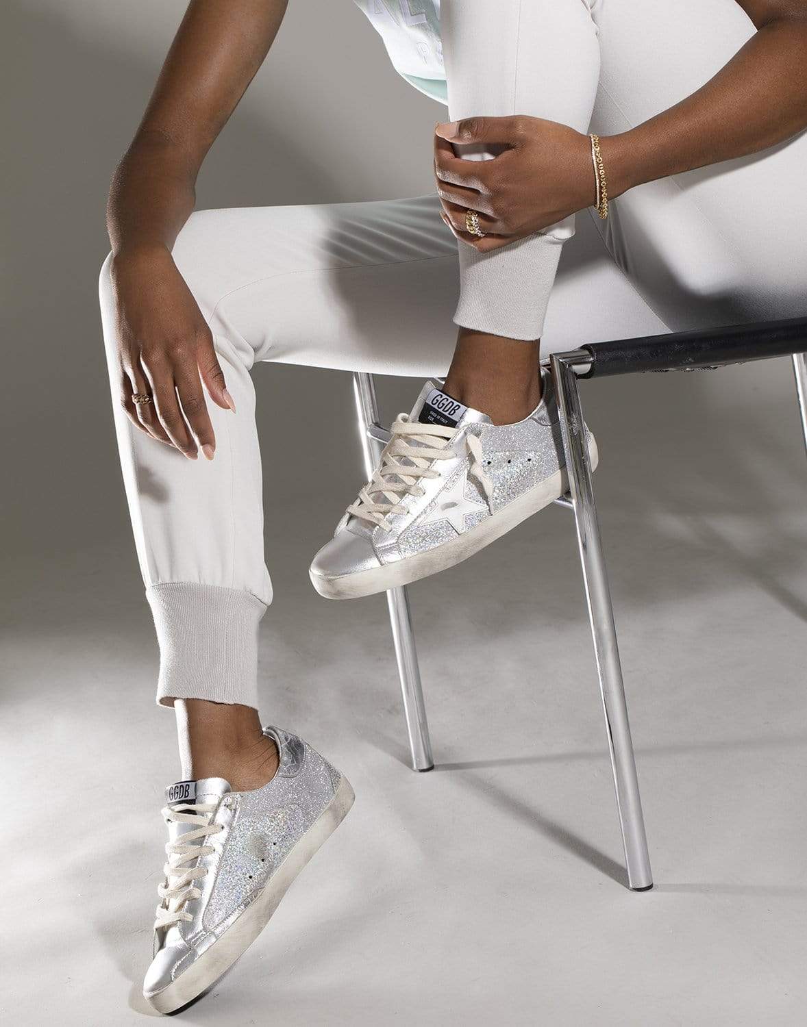 GOLDEN GOOSE-Super-Star Iridescent Leather And Glitter Sneaker-